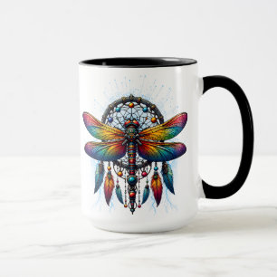 Colorful Psychedelic Dragonfly Dreamcatcher Boho Mug