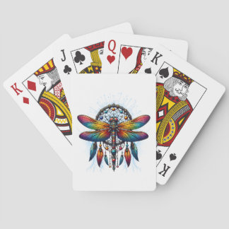 Colorful Psychedelic Dragonfly Dreamcatcher Boho Playing Cards