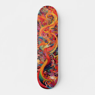 Colorful psychedelic dragons skateboard