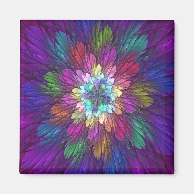 Colorful Psychedelic Flower Abstract Fractal Art Magnet (Front)