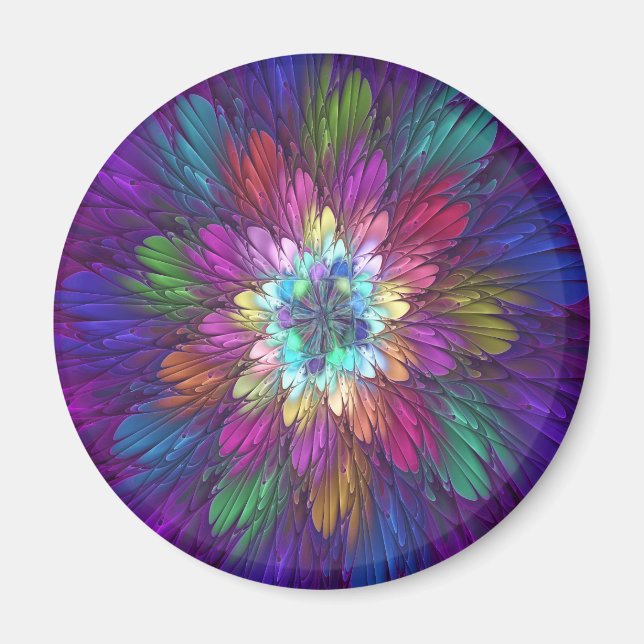 Colorful Psychedelic Flower Abstract Fractal Art Magnet (Front)
