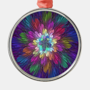 Colorful Psychedelic Flower Abstract Fractal Art Metal Tree Decoration
