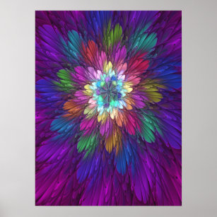 Colorful Psychedelic Flower Abstract Fractal Art Poster