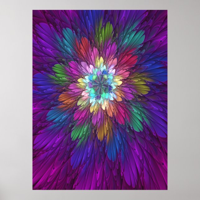 Colorful Psychedelic Flower Abstract Fractal Art Poster (Front)