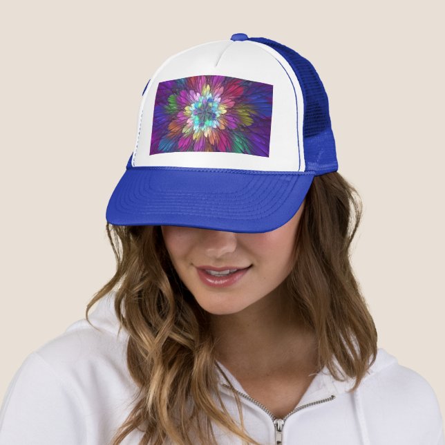Colorful Psychedelic Flower Abstract Fractal Art Trucker Hat (In Situ)