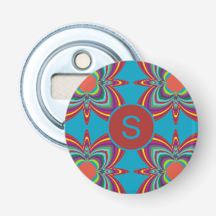 Colorful Psychedelic Geometric Pattern Monogram Bottle Opener