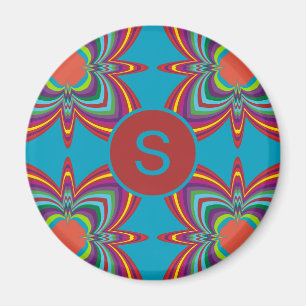 Colorful Psychedelic Geometric Pattern Monogram Magnet