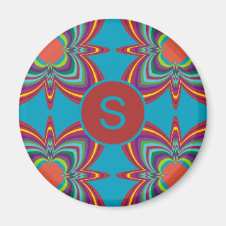 Colorful Psychedelic Geometric Pattern Monogram Magnet