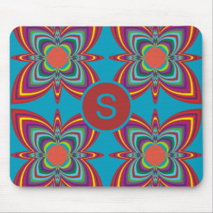 Colorful Psychedelic Geometric Pattern Monogram Mouse Mat