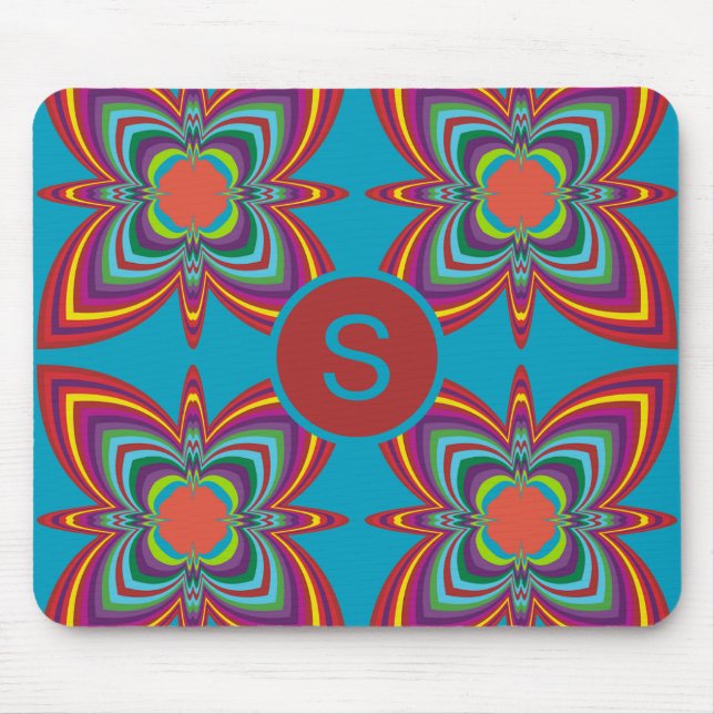 Colorful Psychedelic Geometric Pattern Monogram Mouse Mat (Front)