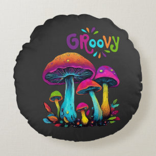 Colorful Psychedelic Mushrooms Round Cushion