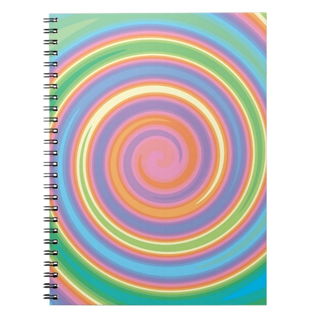 Colorful psychedelic pinwheel swirl design notebook (Front)