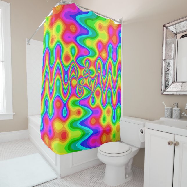 Colorful Psychedelic Shower Curtain (In Situ)