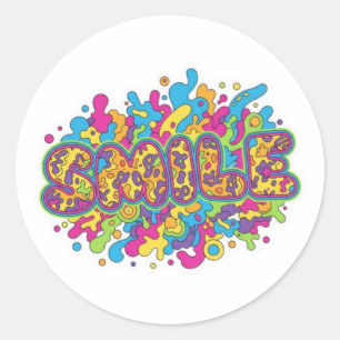 Colorful Psychedelic SMILE Typography Art Classic Round Sticker