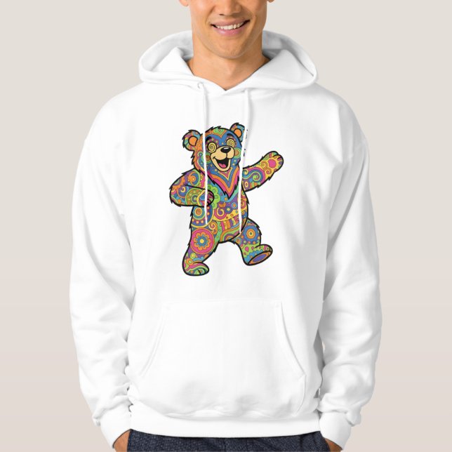 Colorful Psychedelic Teddy Bear Art Hoodie (Front)