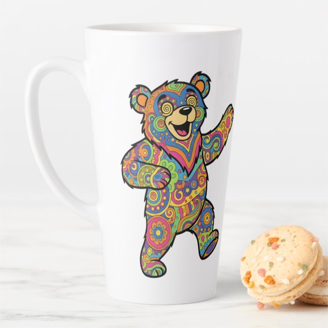 Colorful Psychedelic Teddy Bear Art Latte Mug (In Situ)