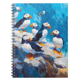 Colorful Puffins Seaside Cliff Painting Art Notebook