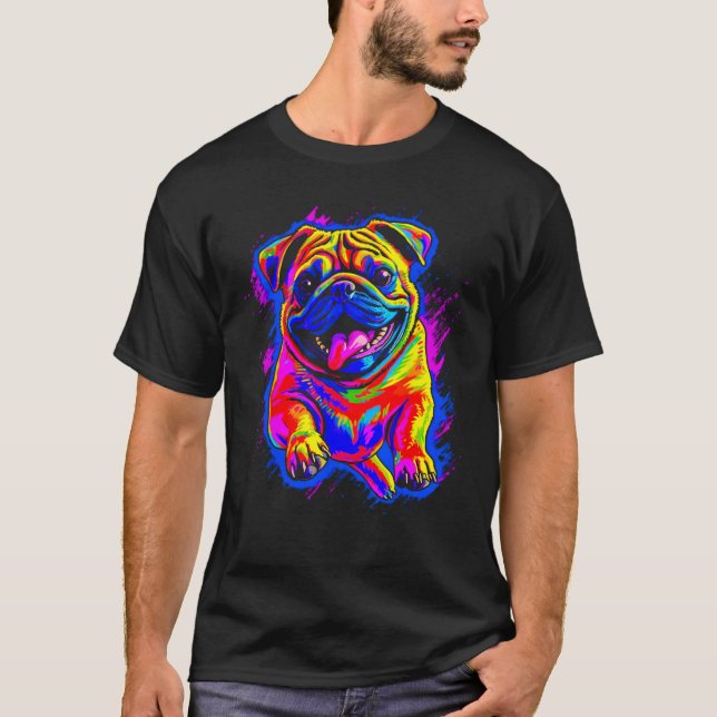 Colorful Pug Dog T-Shirt (Front)