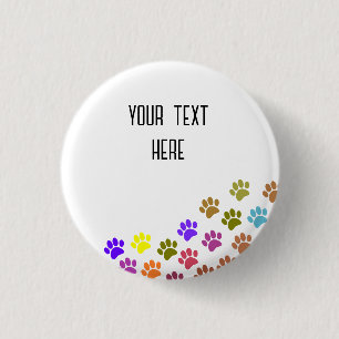 Colorful Puppy Paw Prints With Custom Text 3 Cm Round Badge