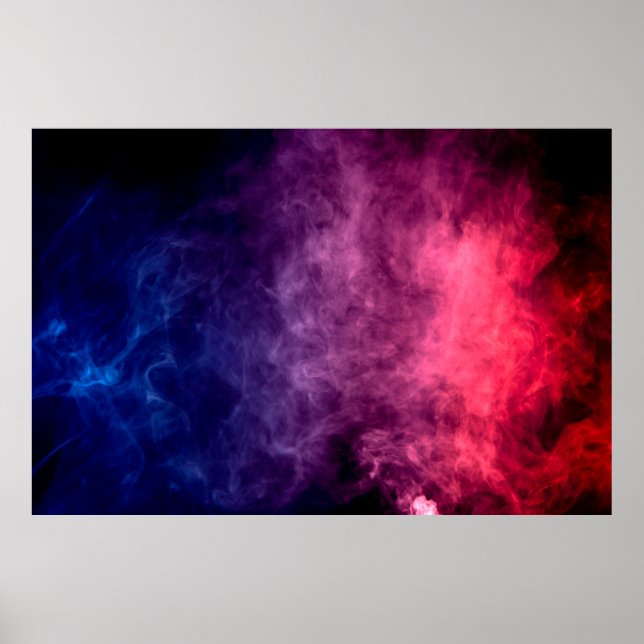 Colorful purple and blue smoke clouds on dark back poster (Front)