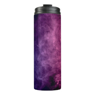 Colorful purple and blue smoke clouds on dark back thermal tumbler