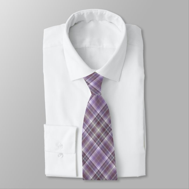 Colorful Purple Fashion Inspired Checkered Stripes Tie (Tied)