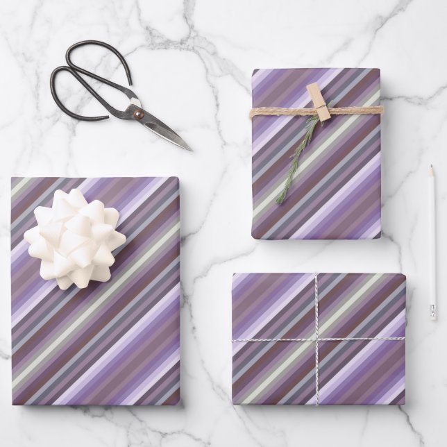 Colorful Purple Fashion Show Inspired Stripes Wrapping Paper Sheet (Front)