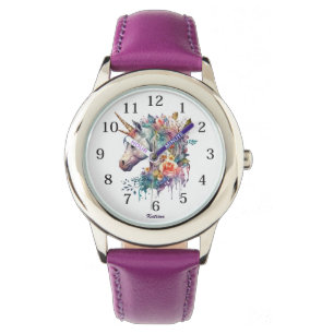 Colorful Purple Magical Floral Unicorn Watercolor Watch