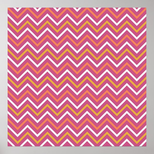 Colorful Purple Peach Orange White Chevron Stripes Poster (Front)