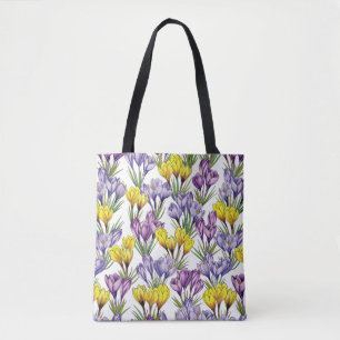 Colorful Purple & Yellow Crocus Flowers For Spring Tote Bag