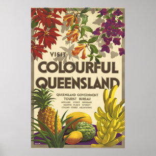 Colorful Queensland - New Zealand Vintage Travel Poster