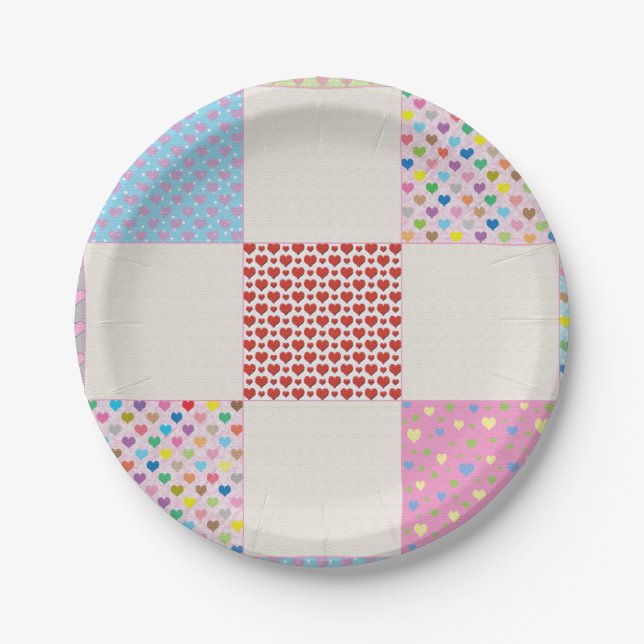 Colorful quilt squares paper plate (Front)