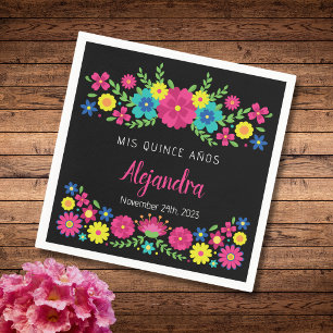 Colorful Quinceañera Mexican flowers Paper Napkin