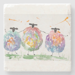 colorful quirky sheep dancing stone coaster