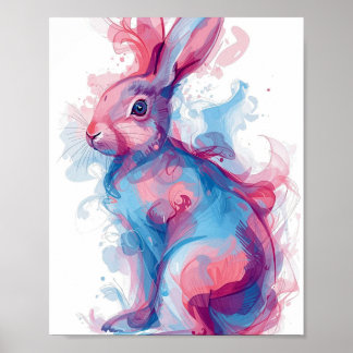 Colorful Rabbit Wall Art – Blue and Pink