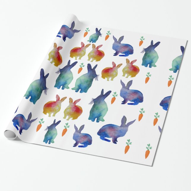 Colorful Rabbits Easter Wrapping Paper (Unrolled)