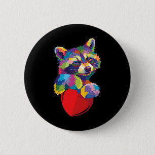 Colorful Raccoon Hugging Heart Pop Art Illustratio 6 Cm Round Badge