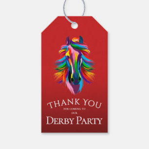 Colorful Racehorse Derby Party Red Favor Gift Tags