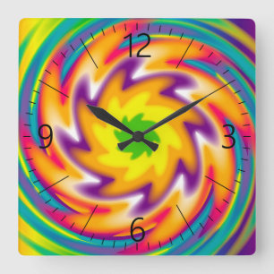 Colorful radial pattern square wall clock