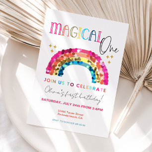 Colorful Rainbow 1st birthday Magical One Invitation