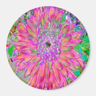 Colorful Rainbow Abstract Decorative Dahlia Flower Magnet