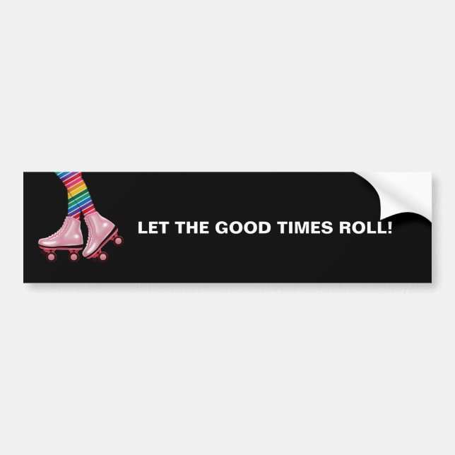 Colorful Rainbow and Pink Roller Skates Bumper Sticker (Front)