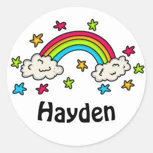 Colorful Rainbow and Stars Kids Name Classic Round Sticker