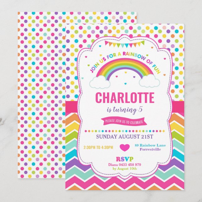 Colorful Rainbow Birthday Party Girl Invitation (Front/Back)