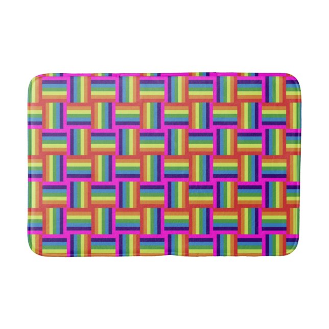 Colorful Rainbow Block Pattern Bath Mat (Front)