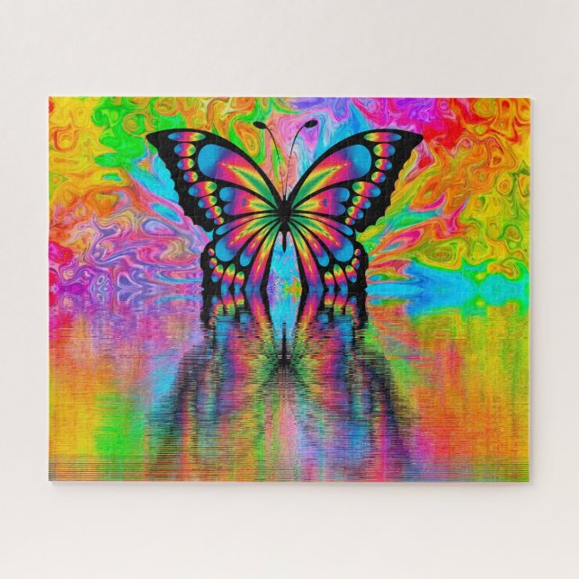Colorful Rainbow Butterfly Reflection Jigsaw Puzzle (Horizontal)