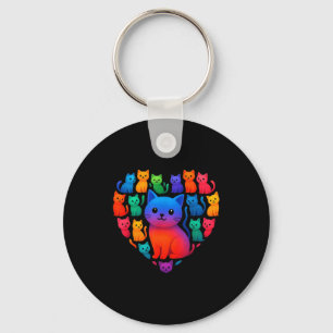 Colorful Rainbow Cats Heart Valentines Day Cat Gra Key Ring