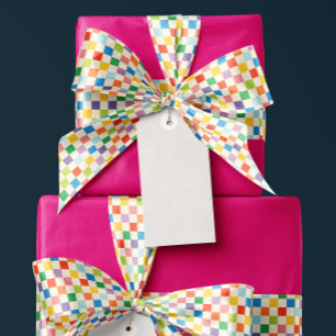 Colorful Rainbow Checkerboard Pattern Satin Ribbon