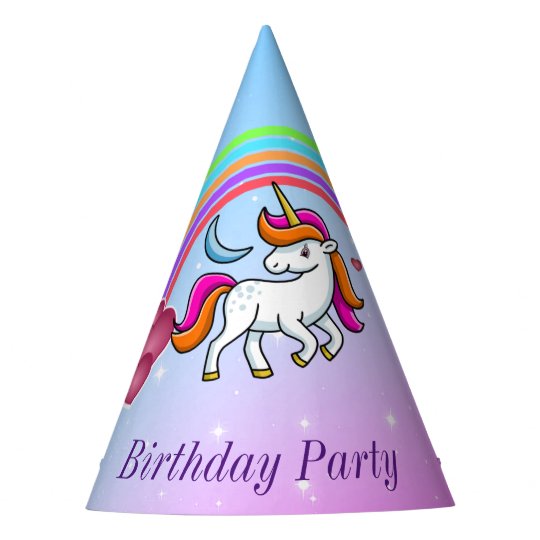 Colorful Rainbow, Cute Unicorn, Birthday Party Hat Zazzle.co.uk