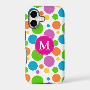 Colorful Rainbow Dots Pink Monogram
